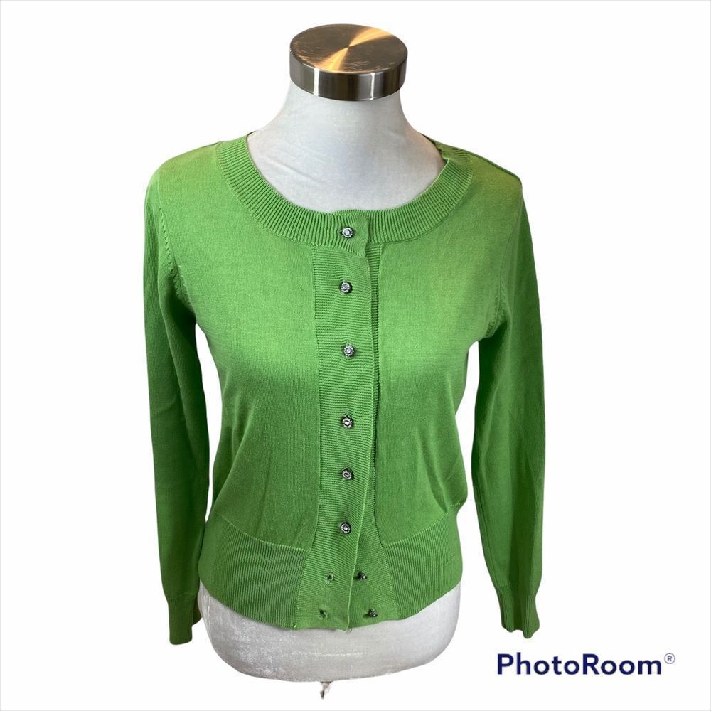 Bill Blass Jeans Green Cardigan with Rhinestone Buttons Size Small